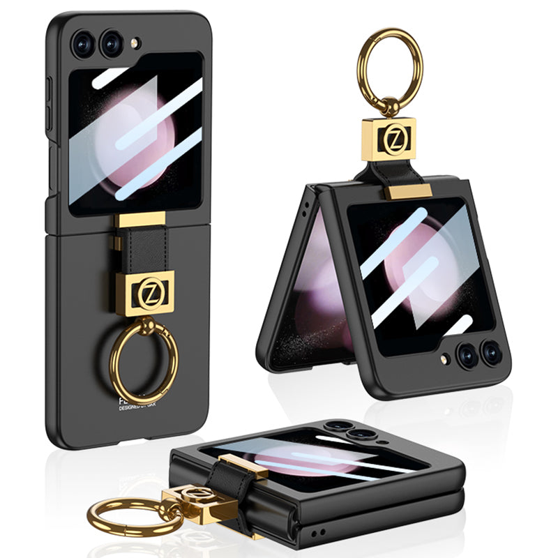 GKK For Samsung Galaxy Z Flip5 5G Case Ring Holder Hard PC Phone Cover with Rear Screen Film GKK For Samsung Galaxy Z Flip5 5G Case Ring Holder Hard PC Phone Cover with Rear Screen Film
